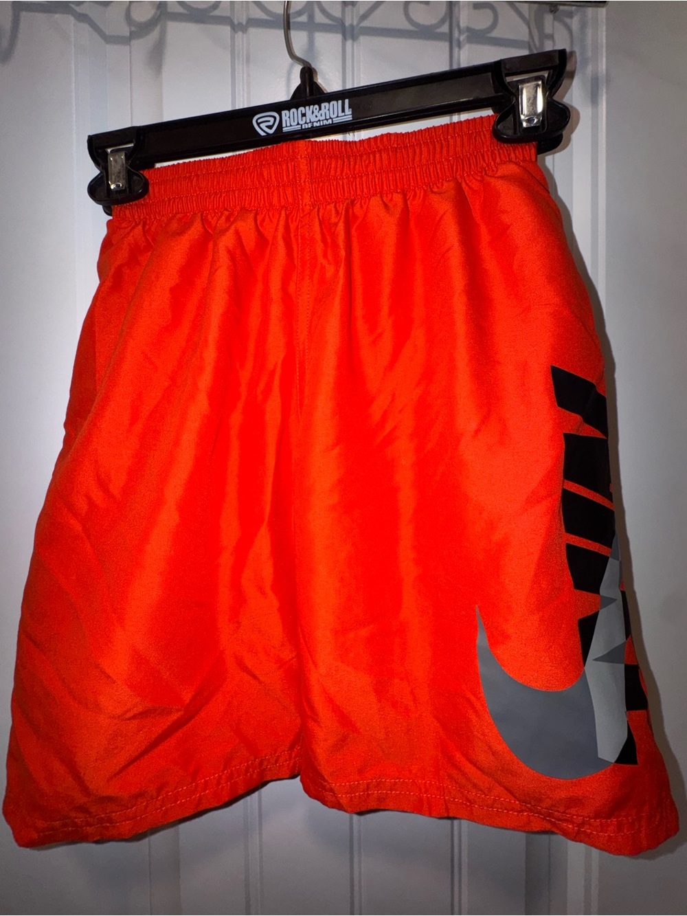 Nike Men’s Bright Orange Athletic Shorts with Black & Gray Logo
